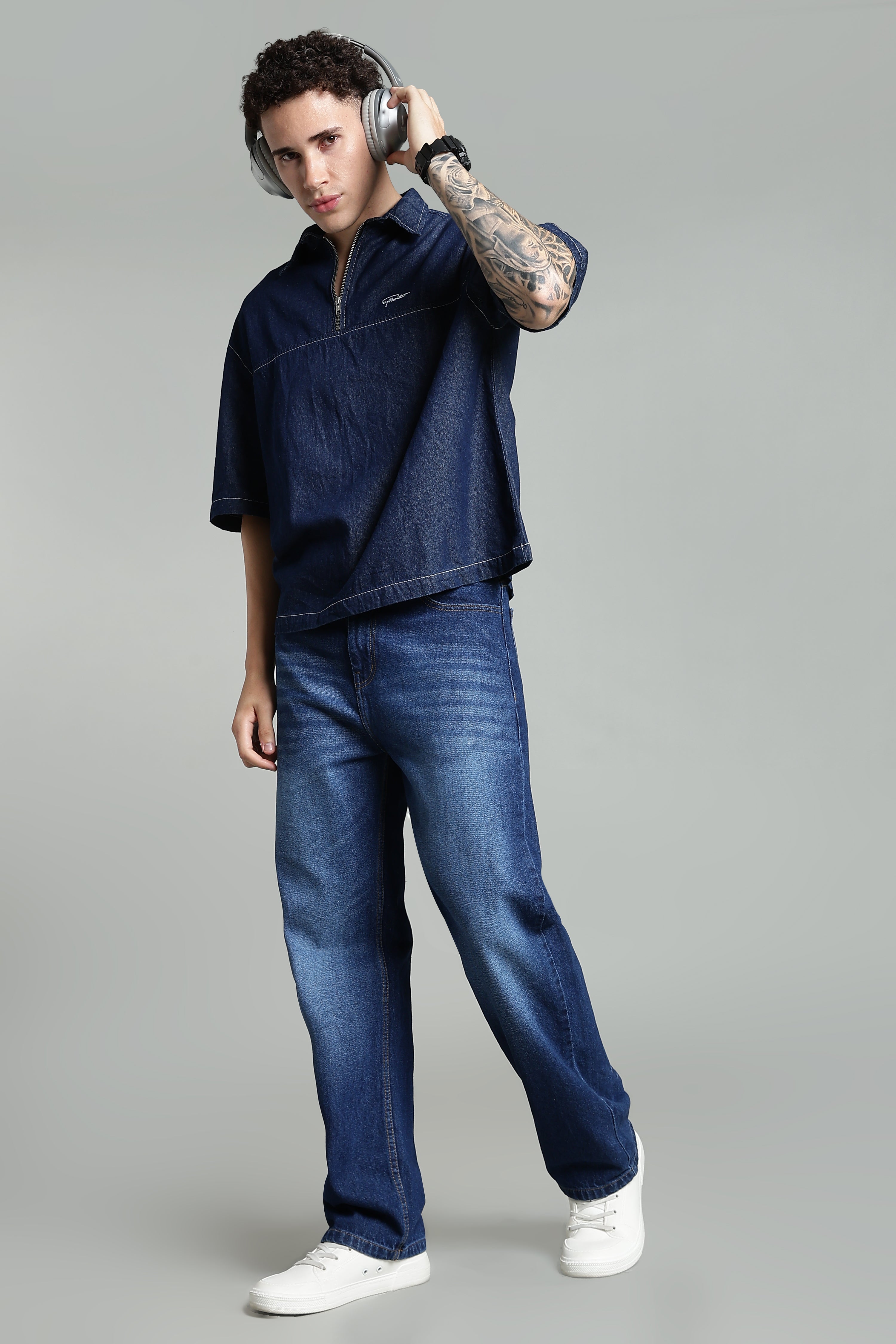 Plain Baggy Dark Blue Jeans