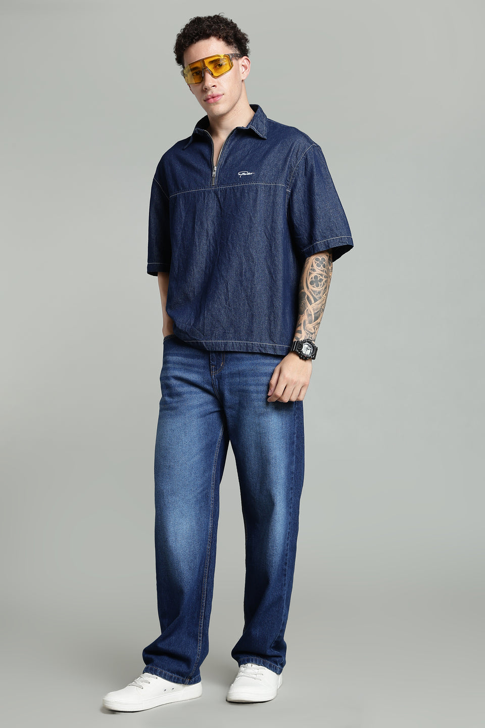 Boxy Fit Zipper Shirt | Dark Blue