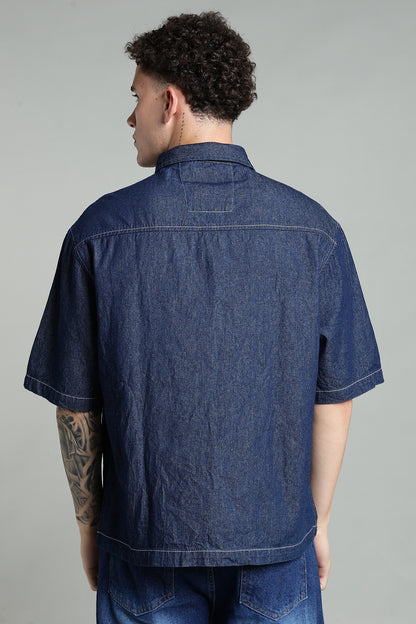 Boxy Fit Zipper Shirt | Dark Blue