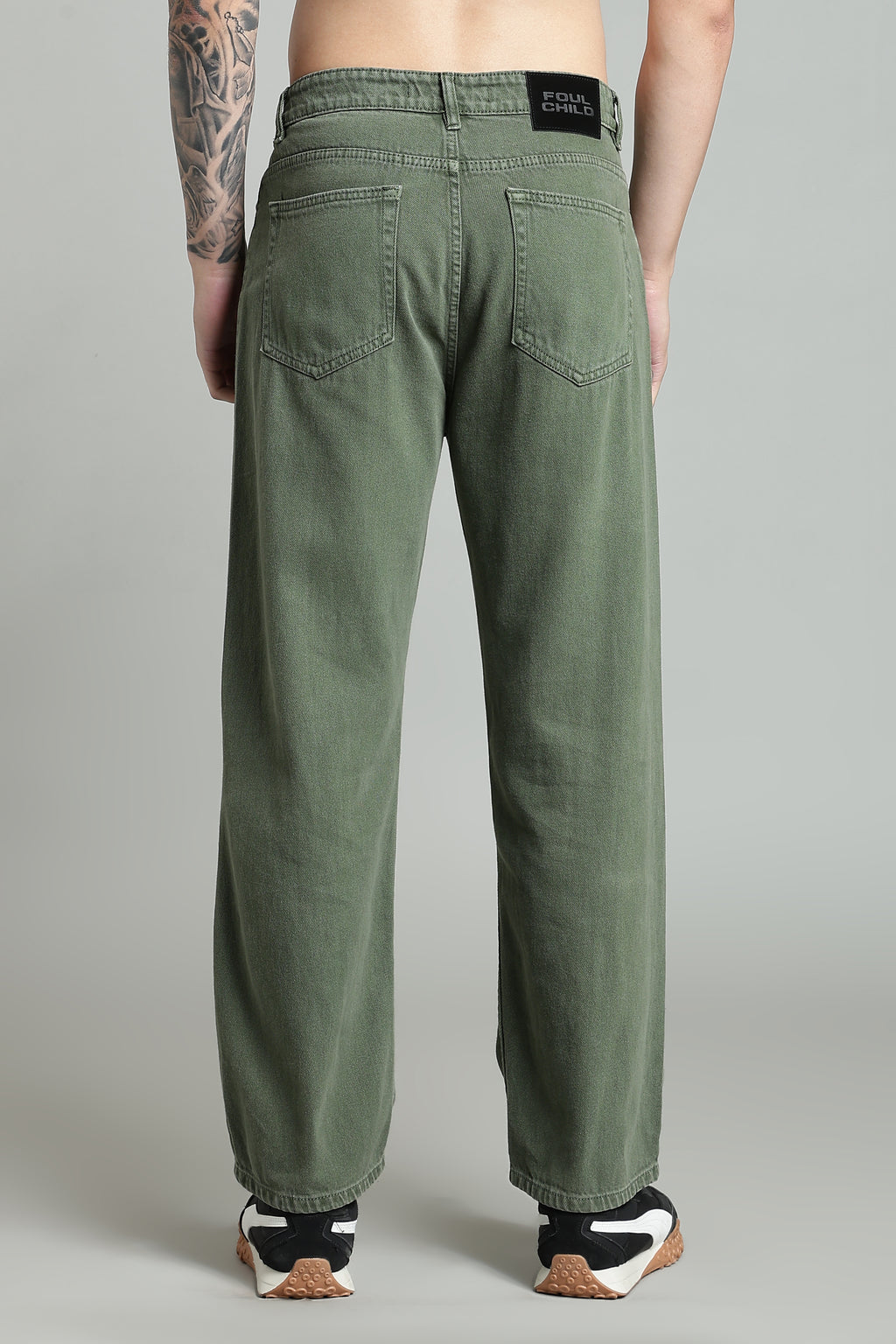 Plain Baggy Olive Green Jeans