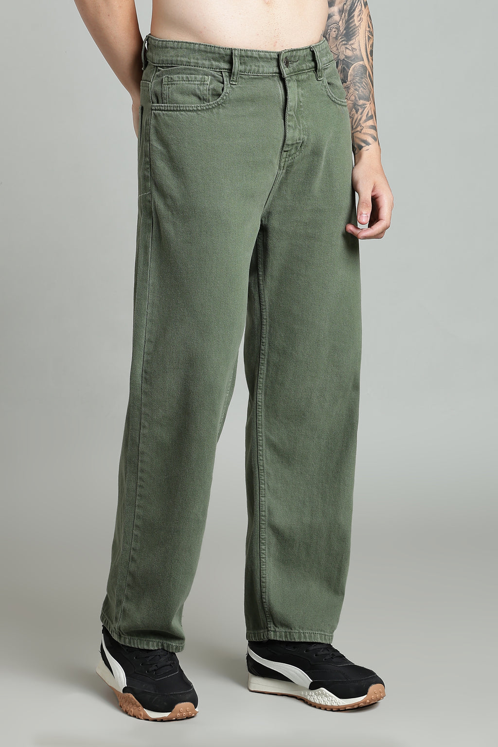 Plain Baggy Olive Green Jeans