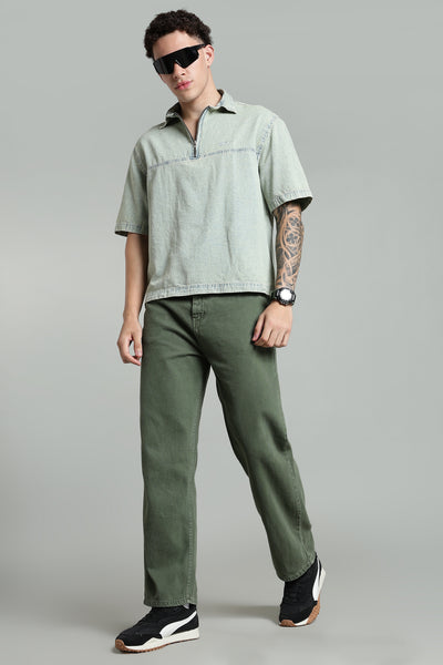 Plain Baggy Olive Green Jeans