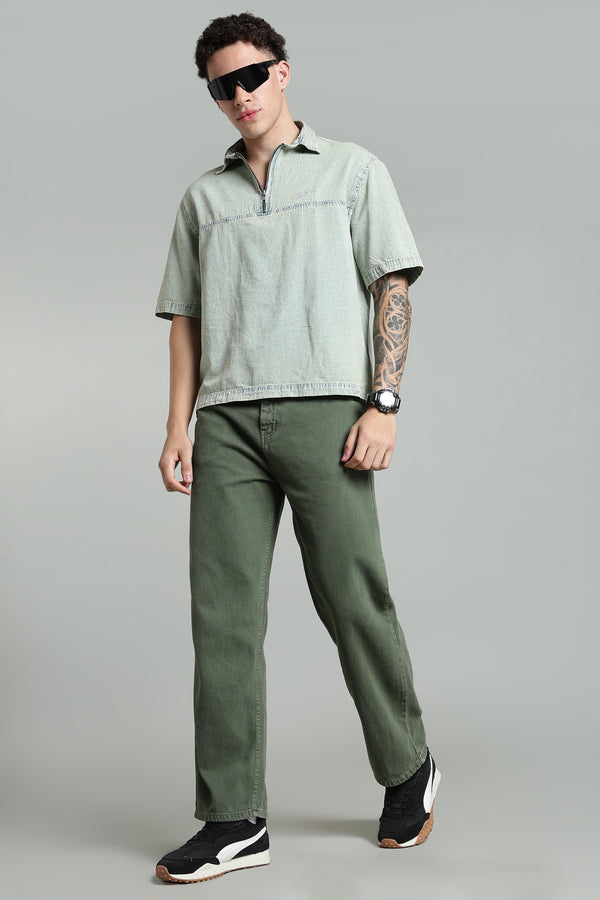 Plain Baggy Olive Green Jeans