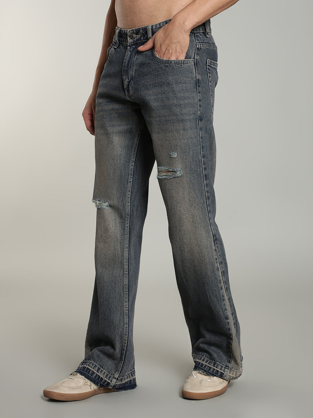 Brown Tint- Men's Ripped Flared Jeans