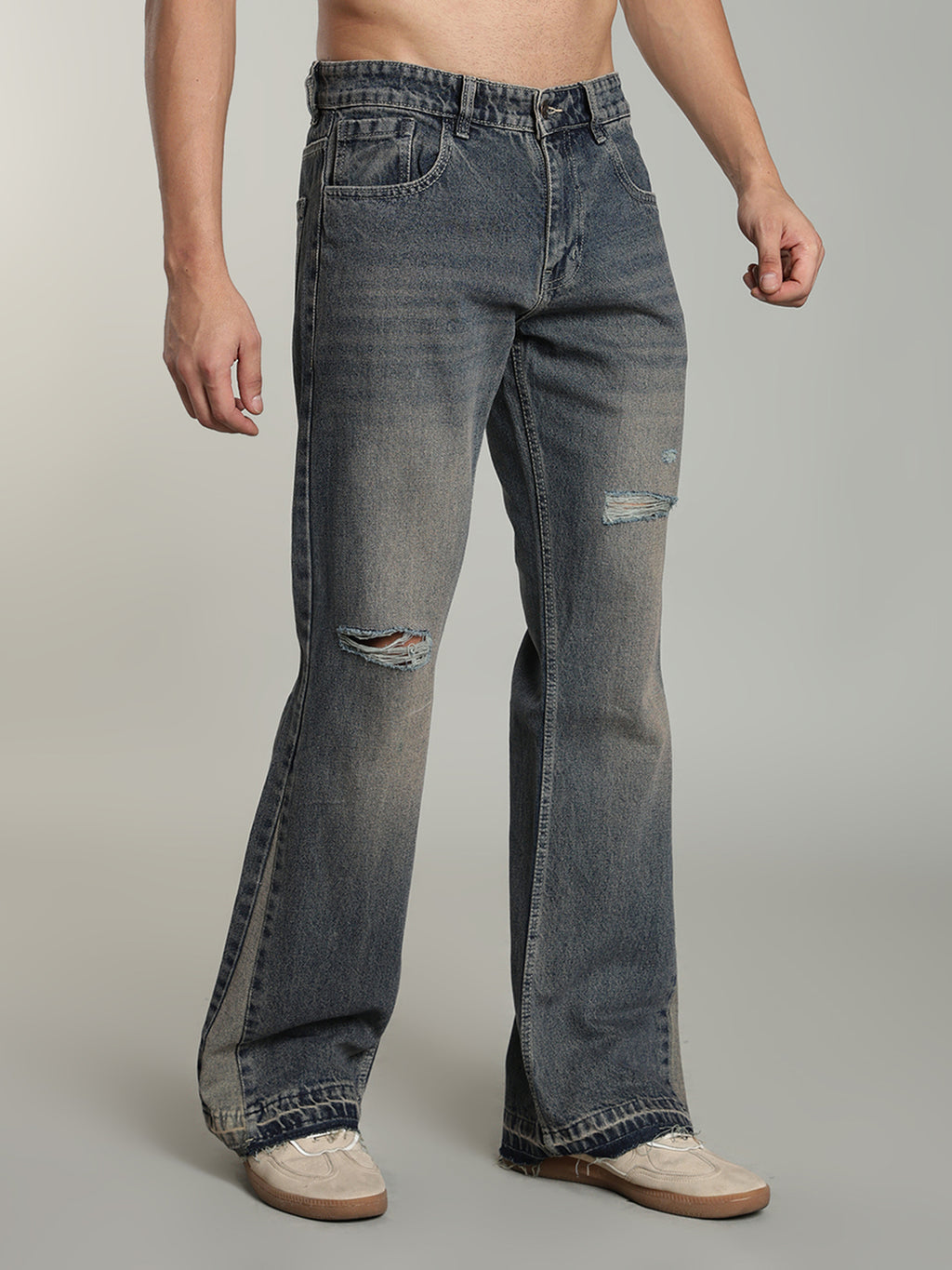 Brown Tint- Men's Ripped Flared Jeans
