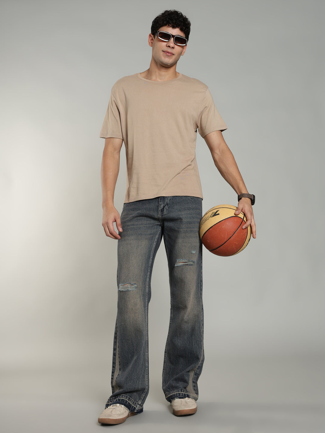 Brown Tint- Men's Ripped Flared Jeans