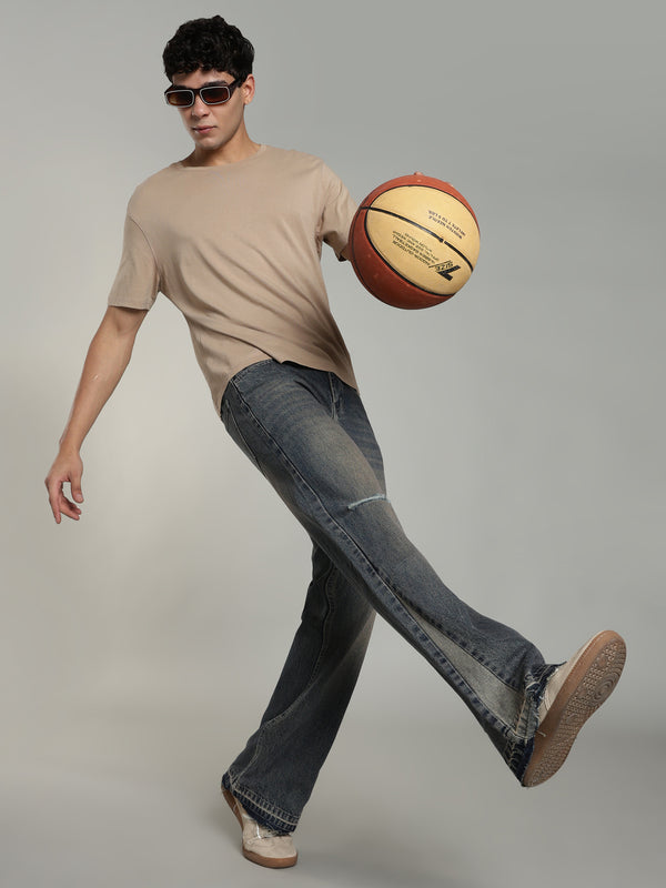 Brown Tint- Men's Ripped Flared Jeans