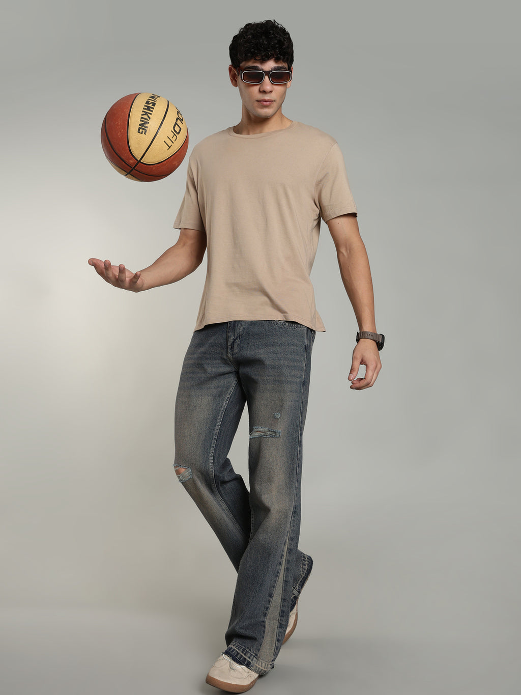Brown Tint- Men's Ripped Flared Jeans