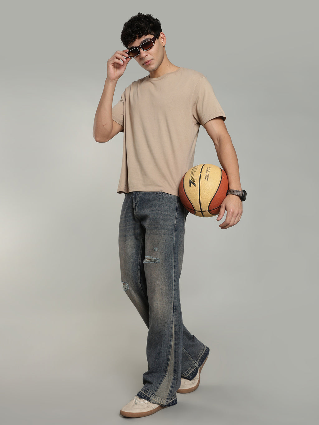 Brown Tint- Men's Ripped Flared Jeans
