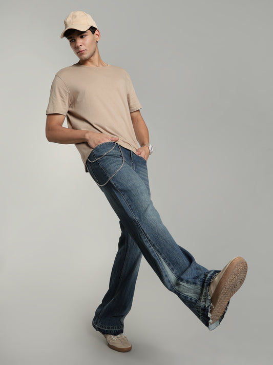 Men's Blue Flared Jeans Plain