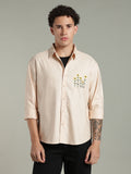 Peach Relaxed Fit Floral Embroidered Shirt