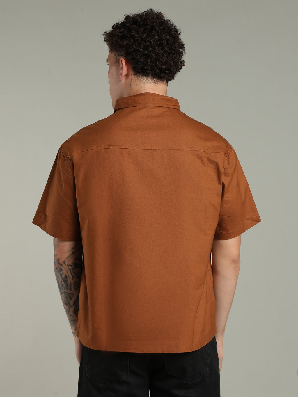 Brown Boxy Fit Floral Embroidered Shirt