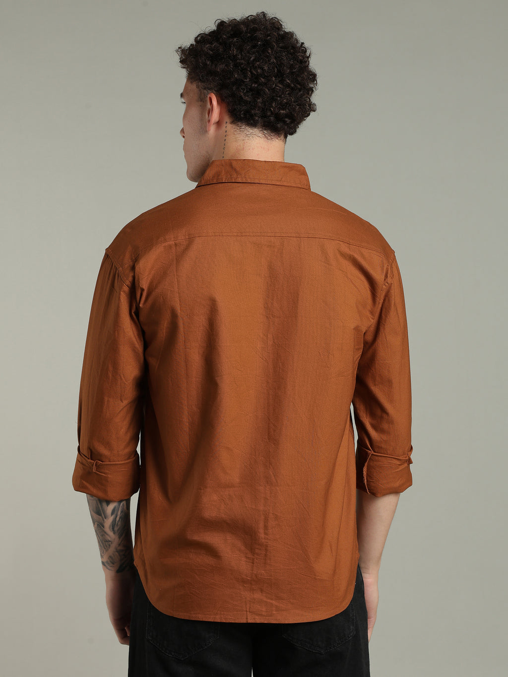 Brown Relaxed Fit Floral Embroidered Shirt