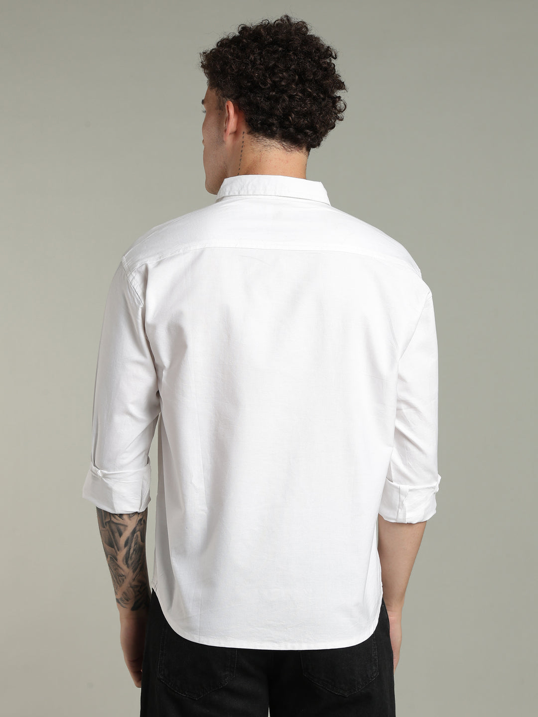 White Relaxed Fit Floral Embroidered Shirt
