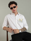 White Relaxed Fit Floral Embroidered Shirt