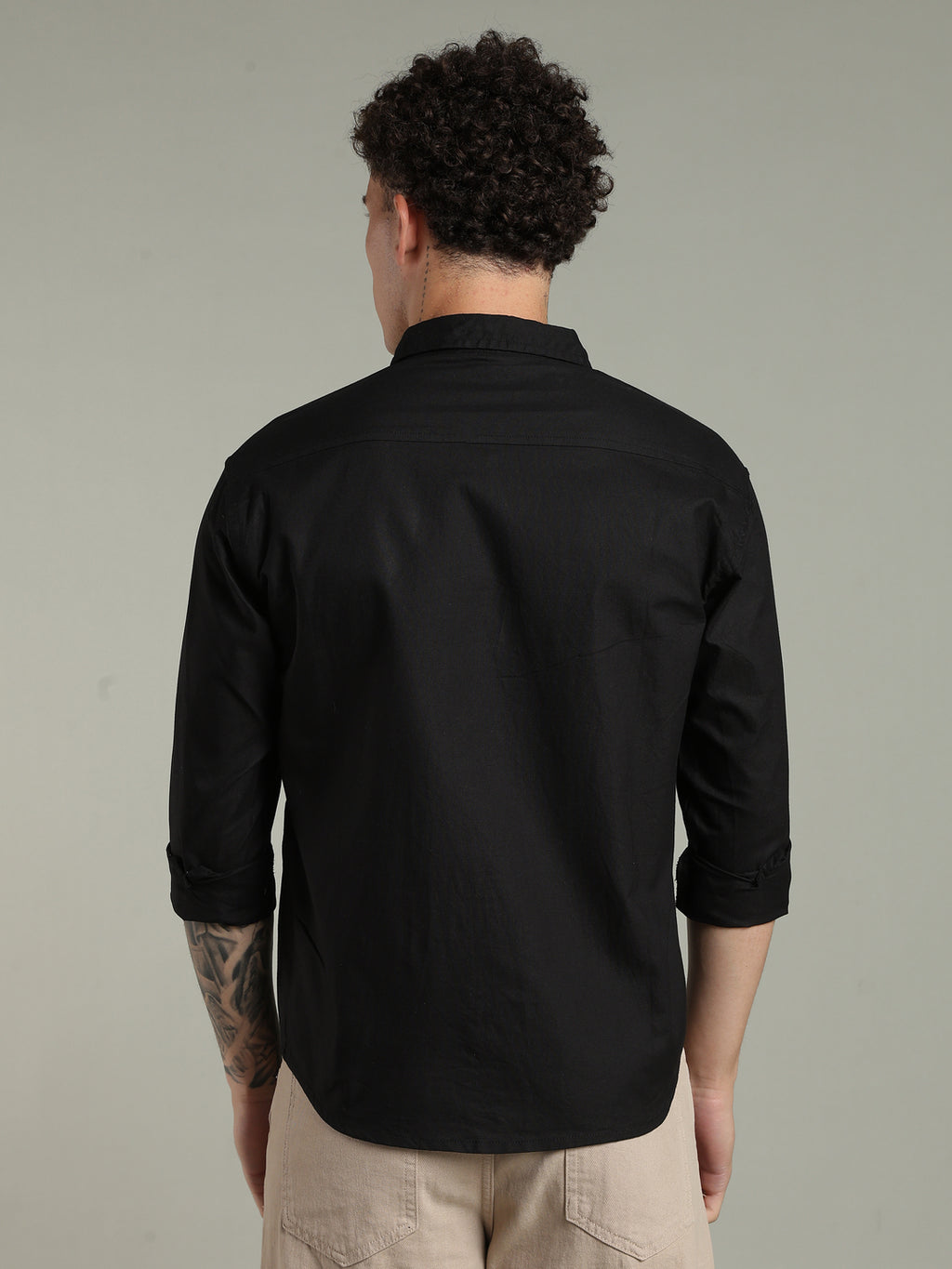 Black Relaxed Fit Floral Embroidered Shirt