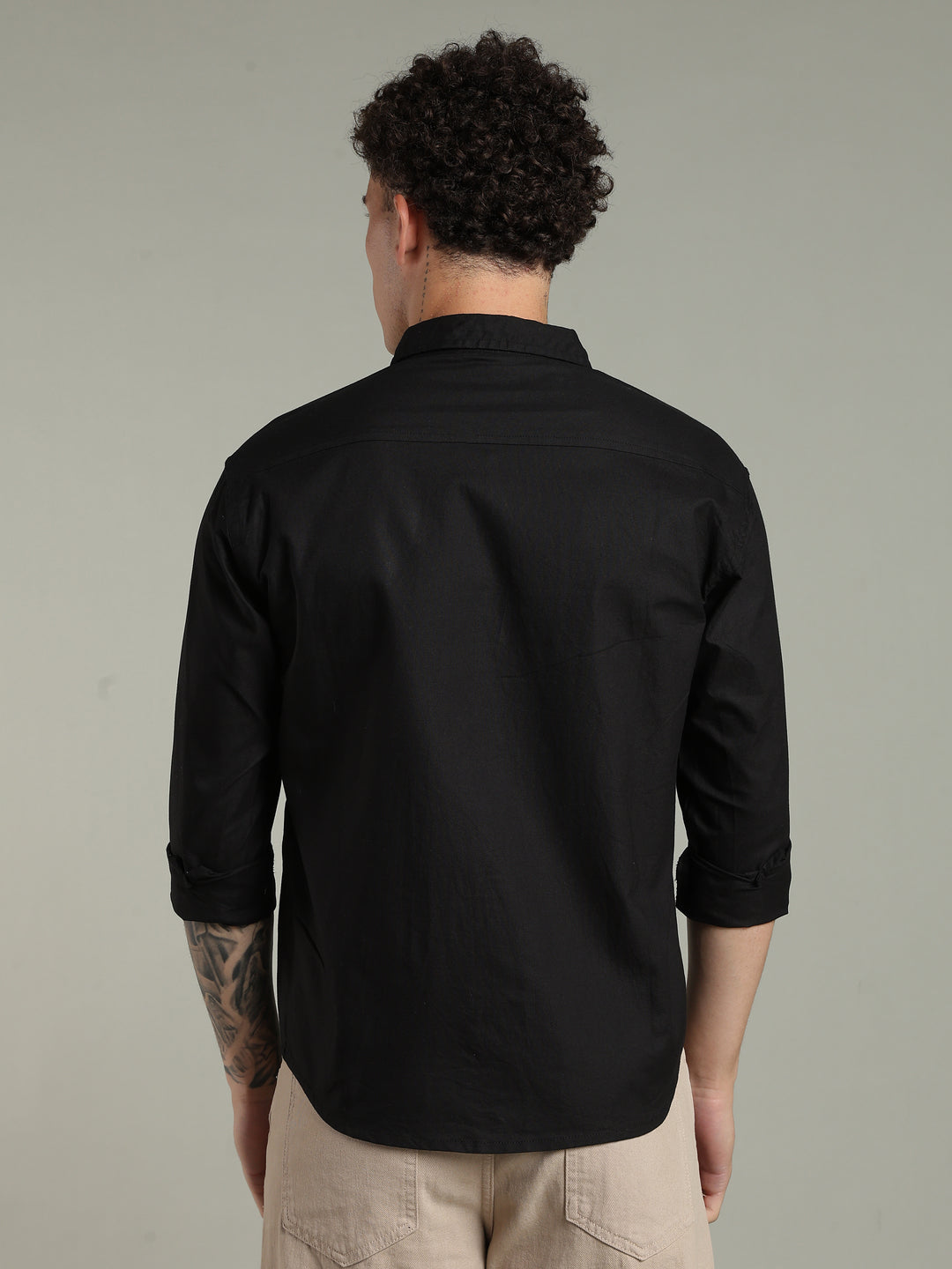 Black Relaxed Fit Floral Embroidered Shirt