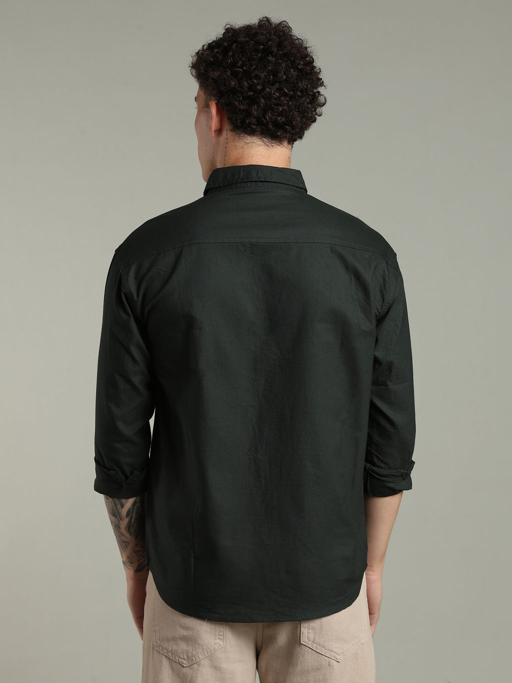 Deep Green Relaxed Fit Floral Embroidered Shirt