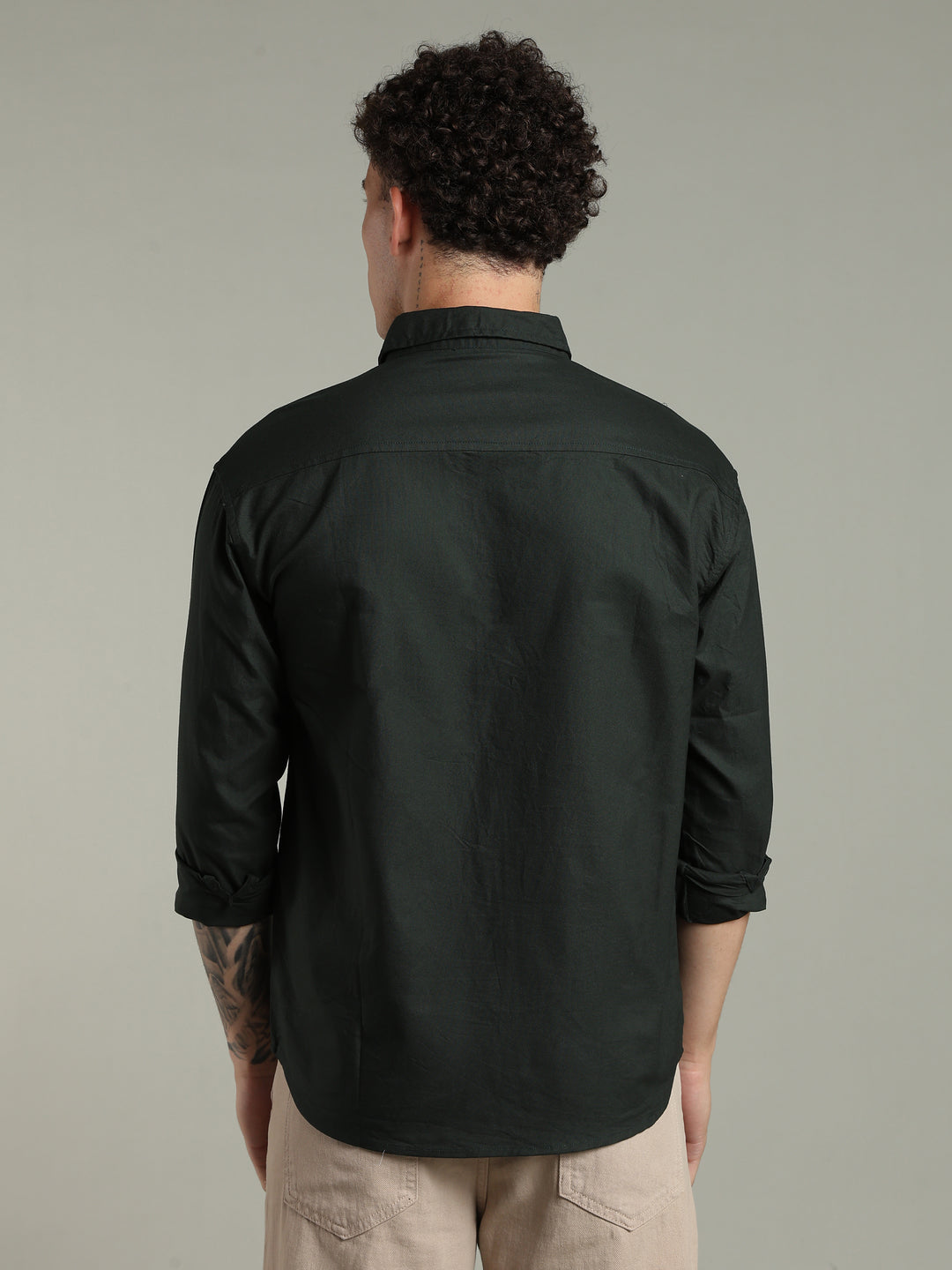 Deep Green Relaxed Fit Floral Embroidered Shirt