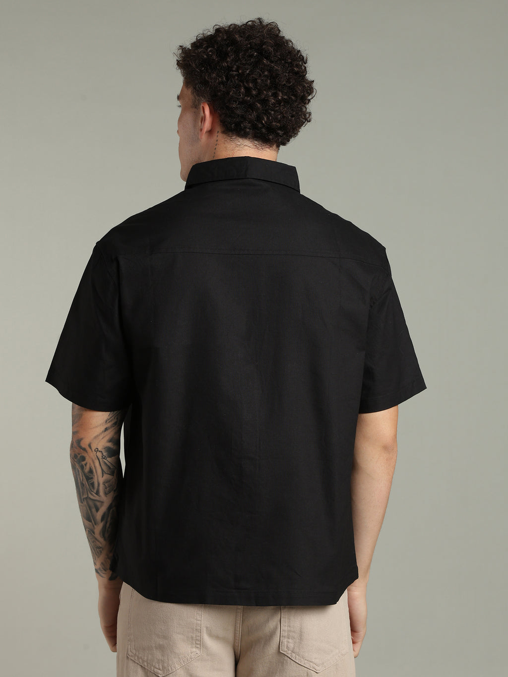 Black Boxy Fit Floral Embroidered Shirt