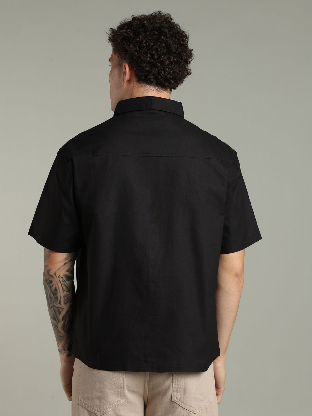 Black Boxy Fit Floral Embroidered Shirt