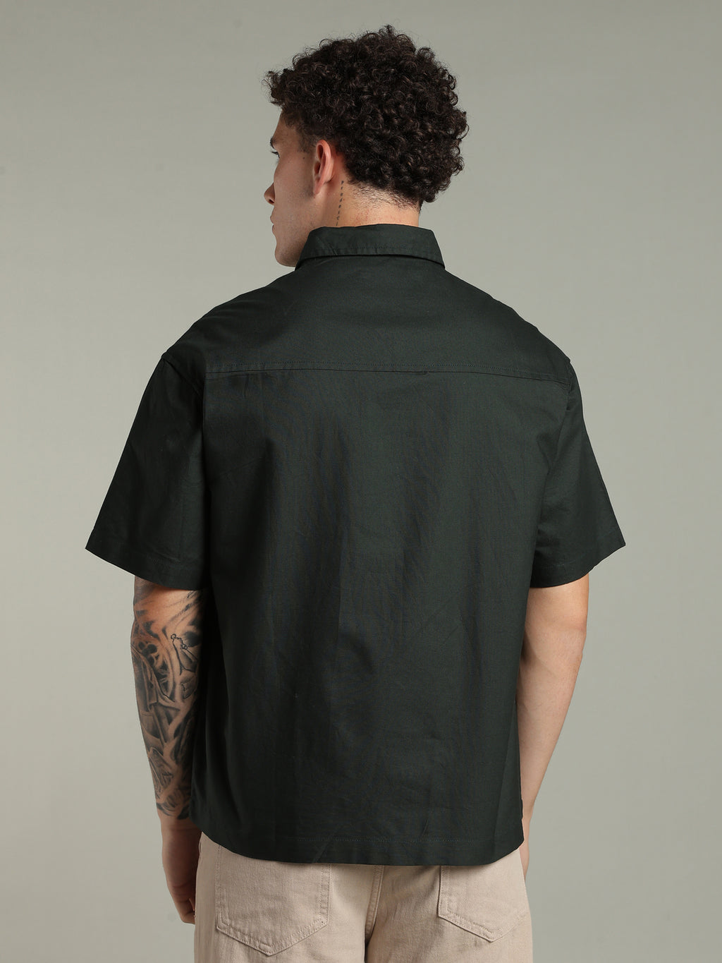 Deep Green Boxy Fit Floral Embroidered Shirt