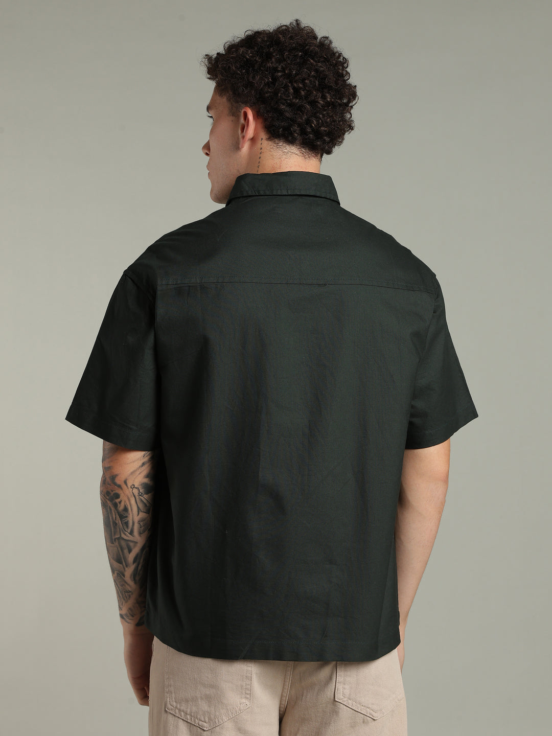 Deep Green Boxy Fit Floral Embroidered Shirt