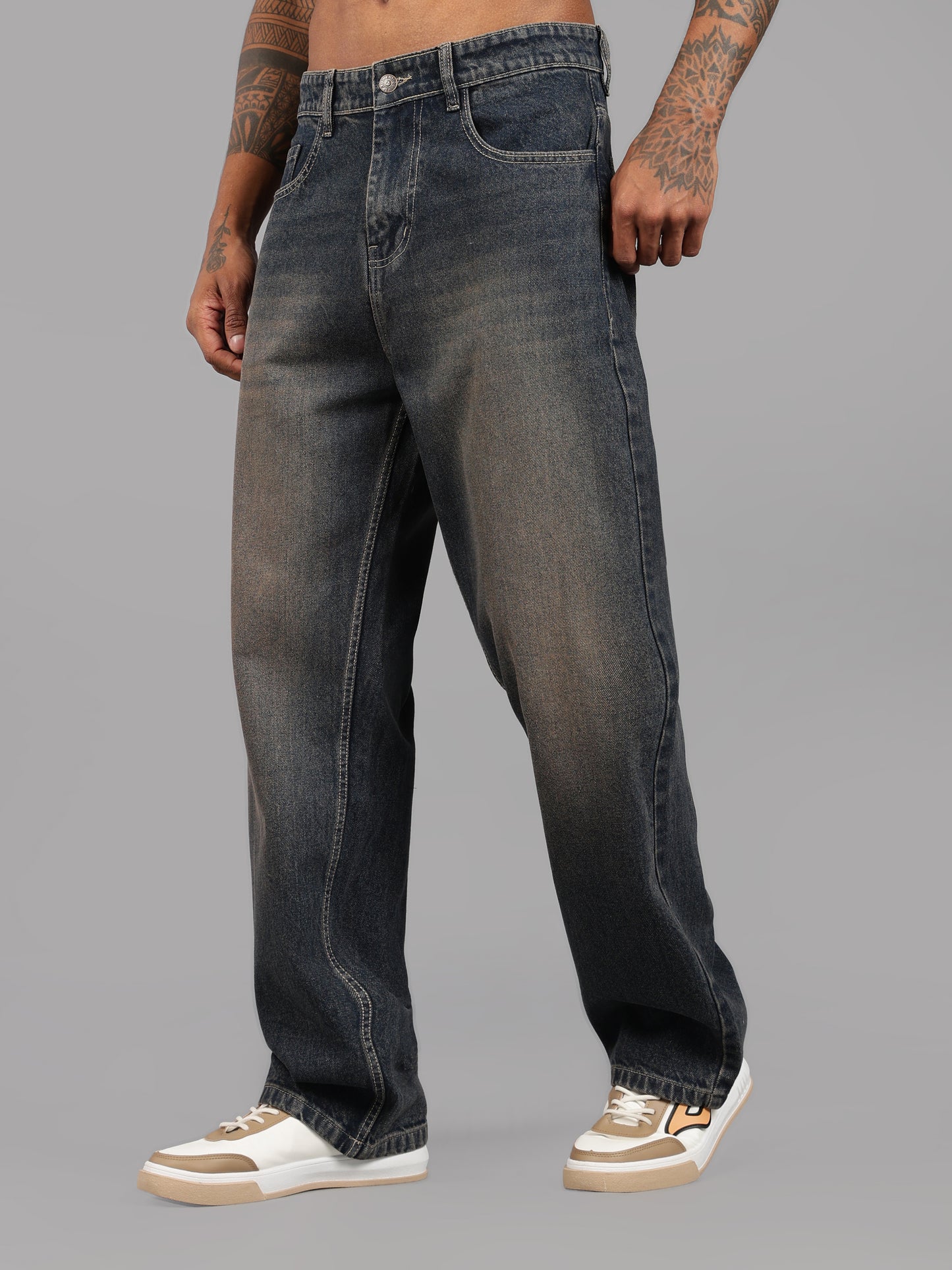Dark-Indigo Brown Tint - Baggy Fit Jeans