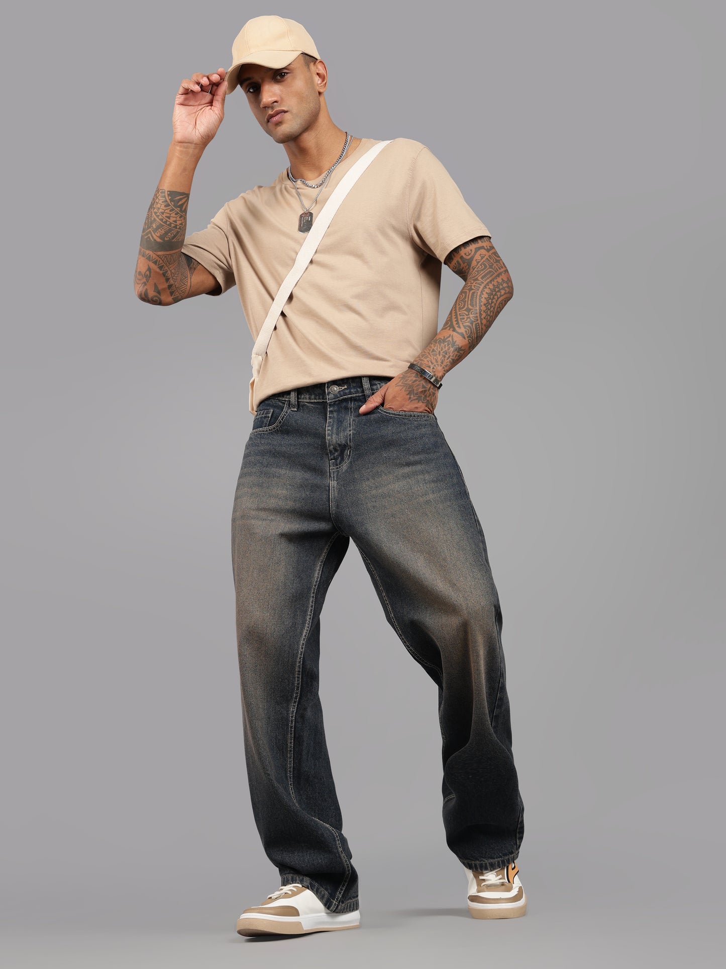 Dark-Indigo Brown Tint - Baggy Fit Jeans