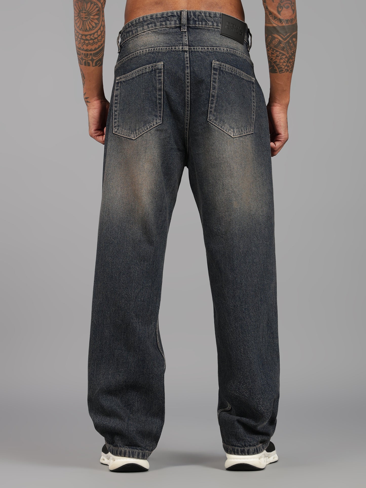 Brown Tint- Knee Cut Baggy Fit Jeans