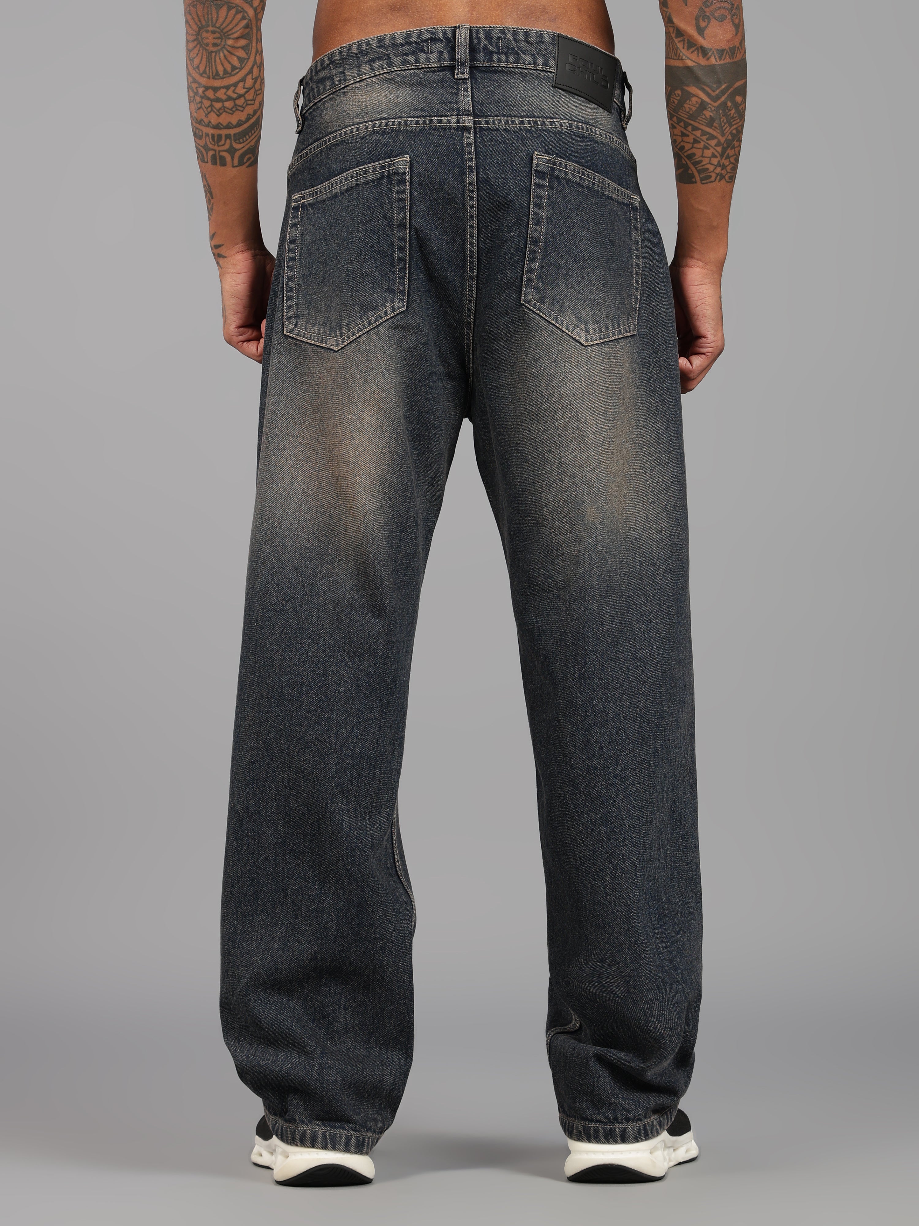 Brown Tint- Knee Cut Baggy Fit Jeans