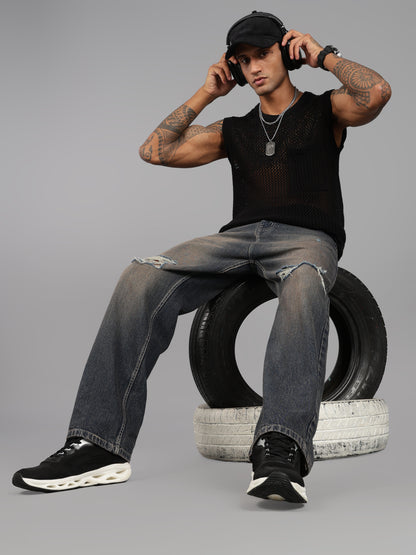 Brown Tint- Knee Cut Baggy Fit Jeans