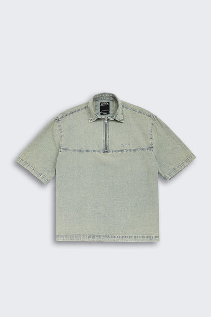 Boxy Fit Zipper Shirt | Vintage Blue