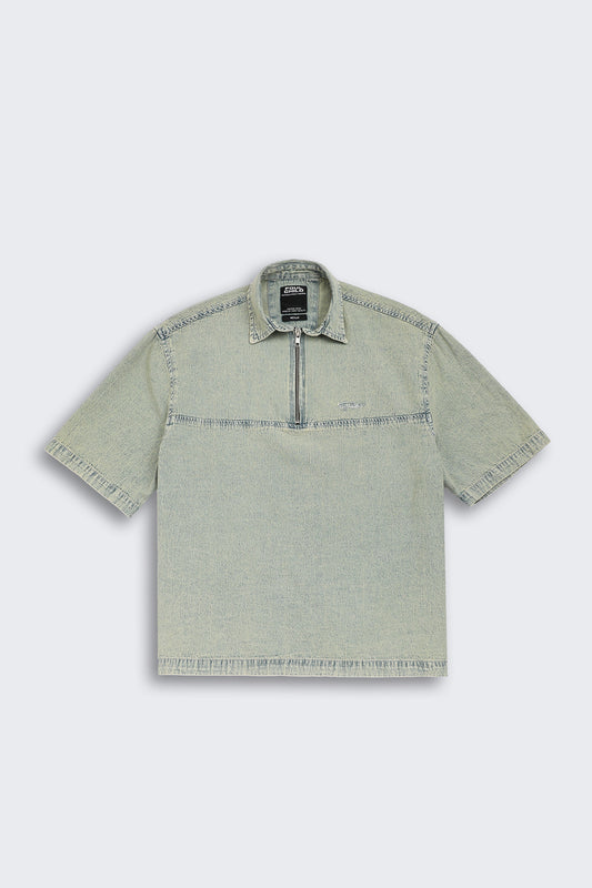 Boxy Fit Zipper Shirt | Vintage Blue