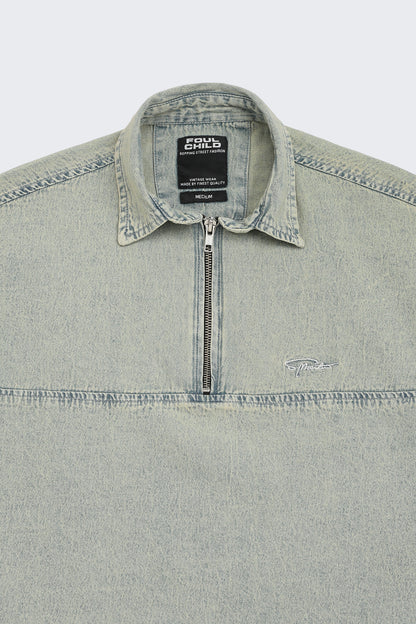 Boxy Fit Zipper Shirt | Vintage Blue