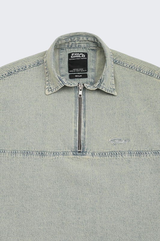 Boxy Fit Zipper Shirt | Vintage Blue