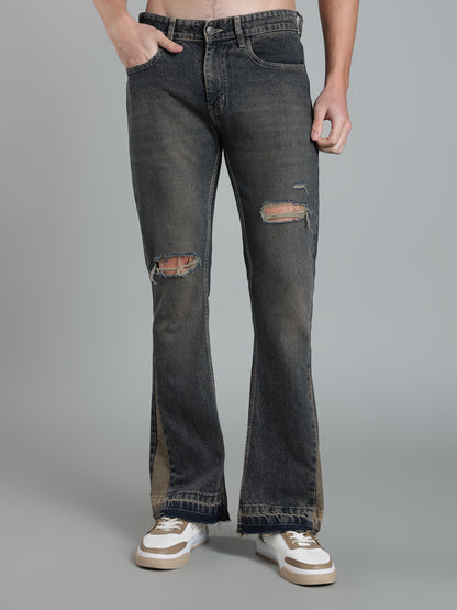Brown Tint- Men's Ripped Flared Jeans