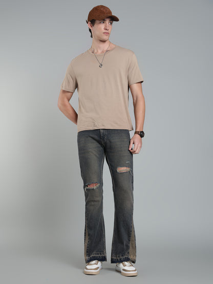Brown Tint- Men's Ripped Flared Jeans