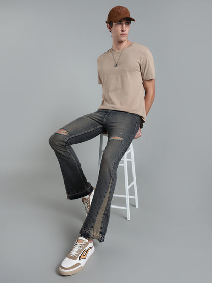 Brown Tint- Men's Ripped Flared Jeans