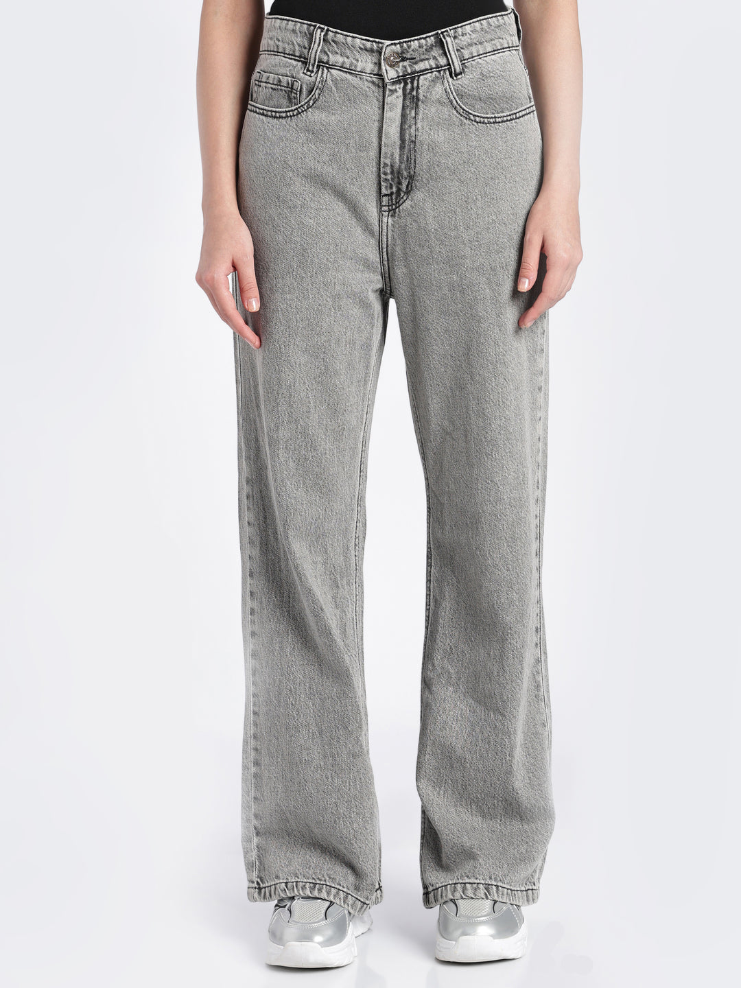 Women's Grey Wide Leg Jeans