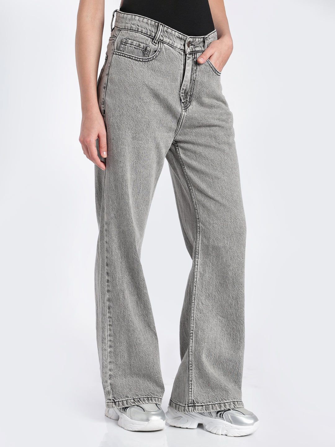Women's Grey Wide Leg Jeans