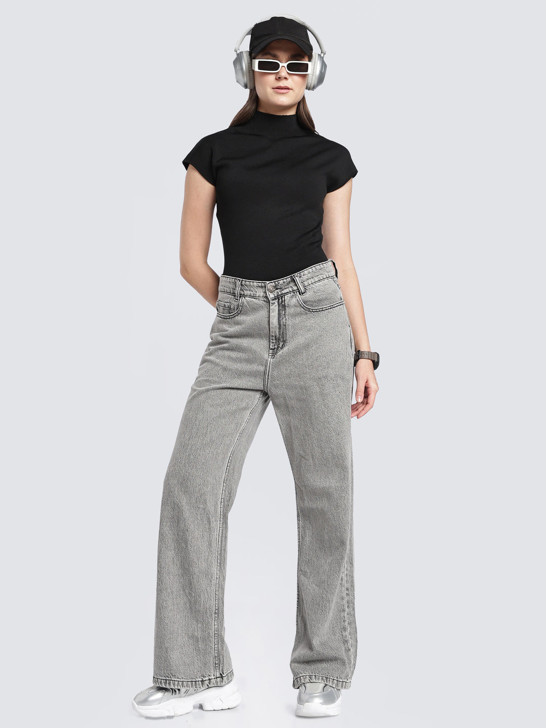 Women's Grey Wide Leg Jeans