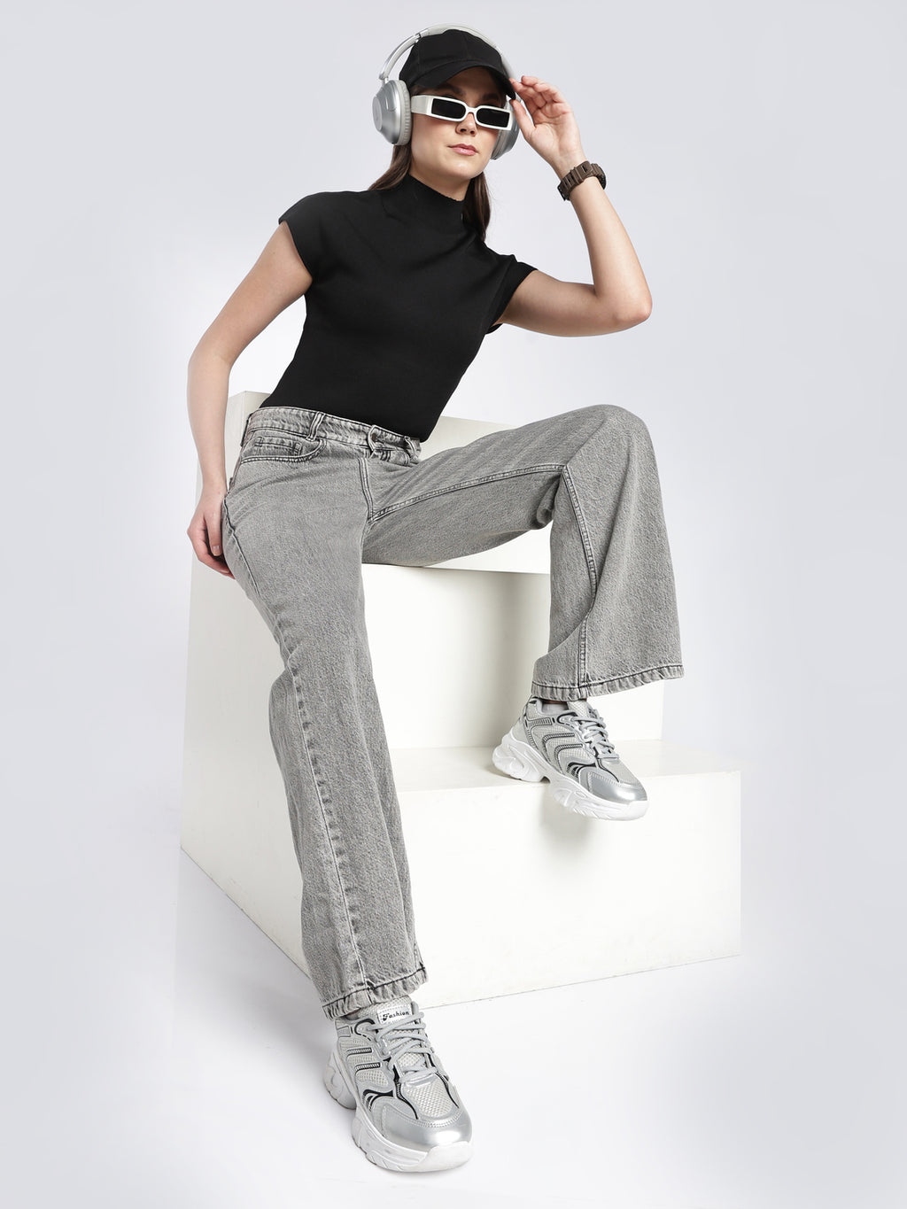 Women's Grey Wide Leg Jeans