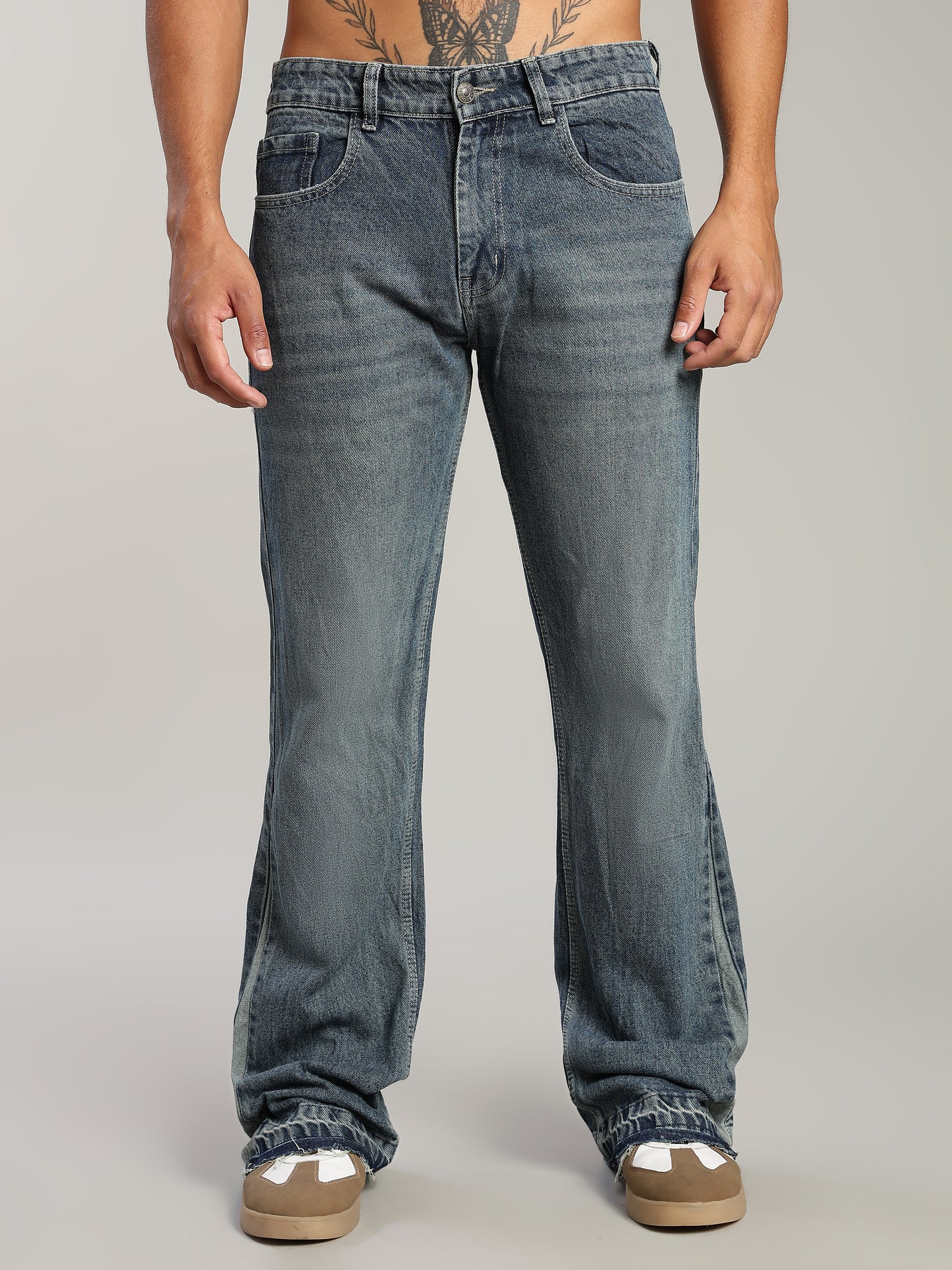 Men's Blue Flared Jeans Plain