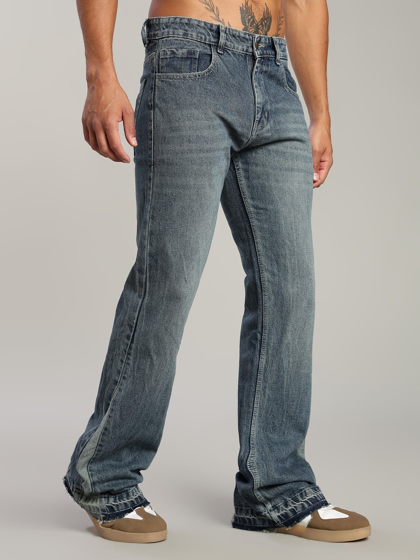 Men's Blue Flared Jeans Plain