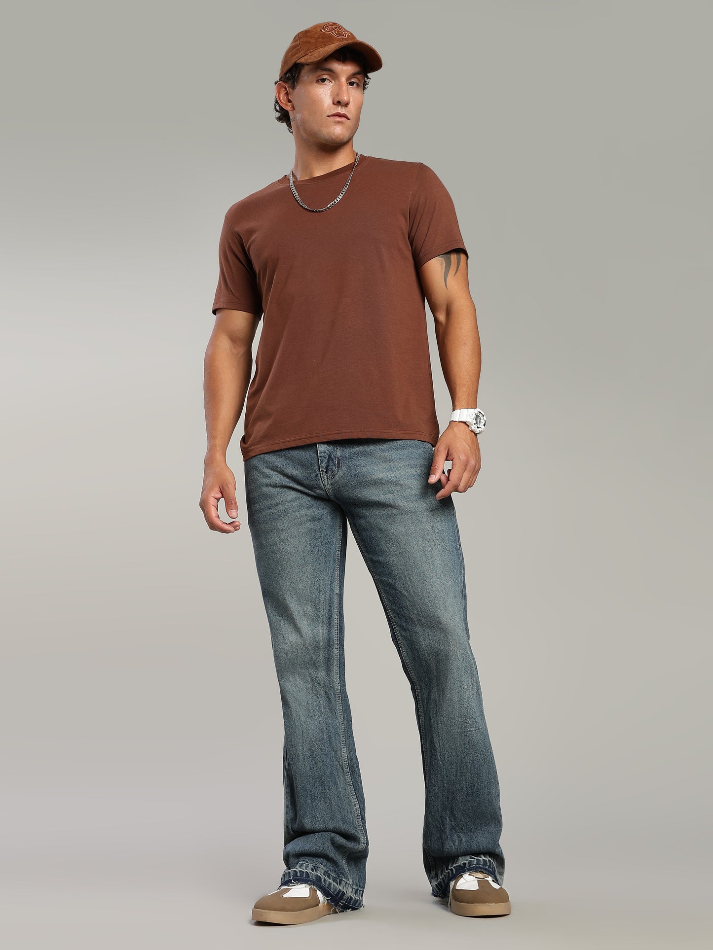 Men's Blue Flared Jeans Plain