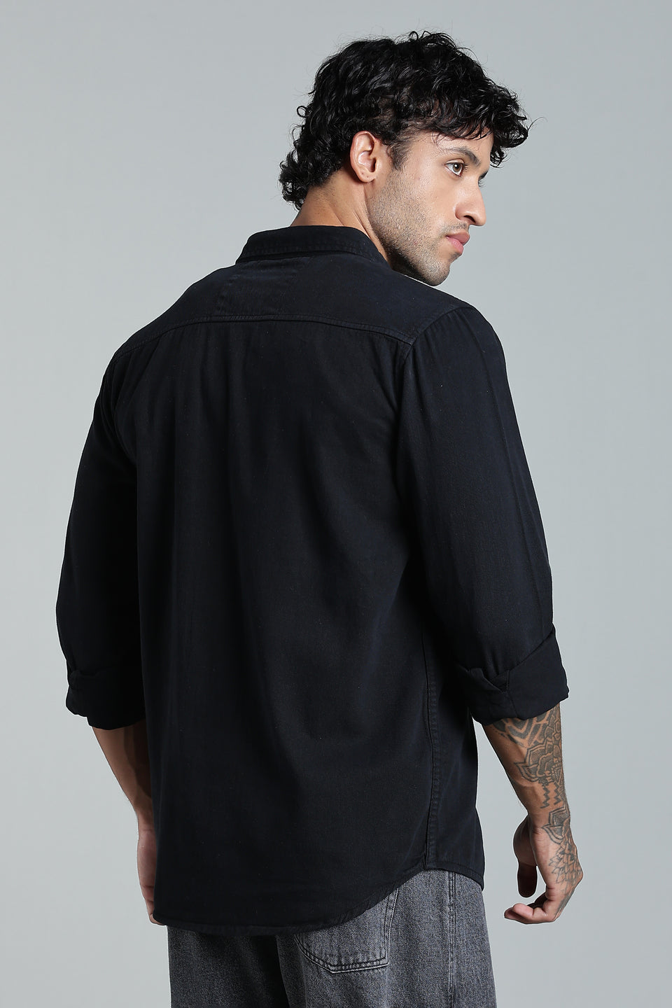 Black Cotton Shirt | Dual Pocket | Regular Fit