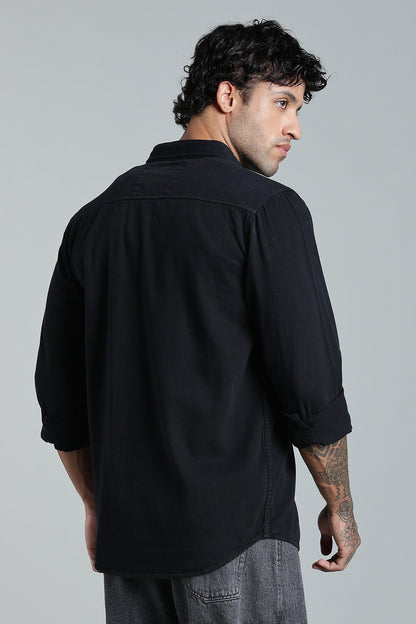 Black Cotton Shirt | Dual Pocket | Regular Fit