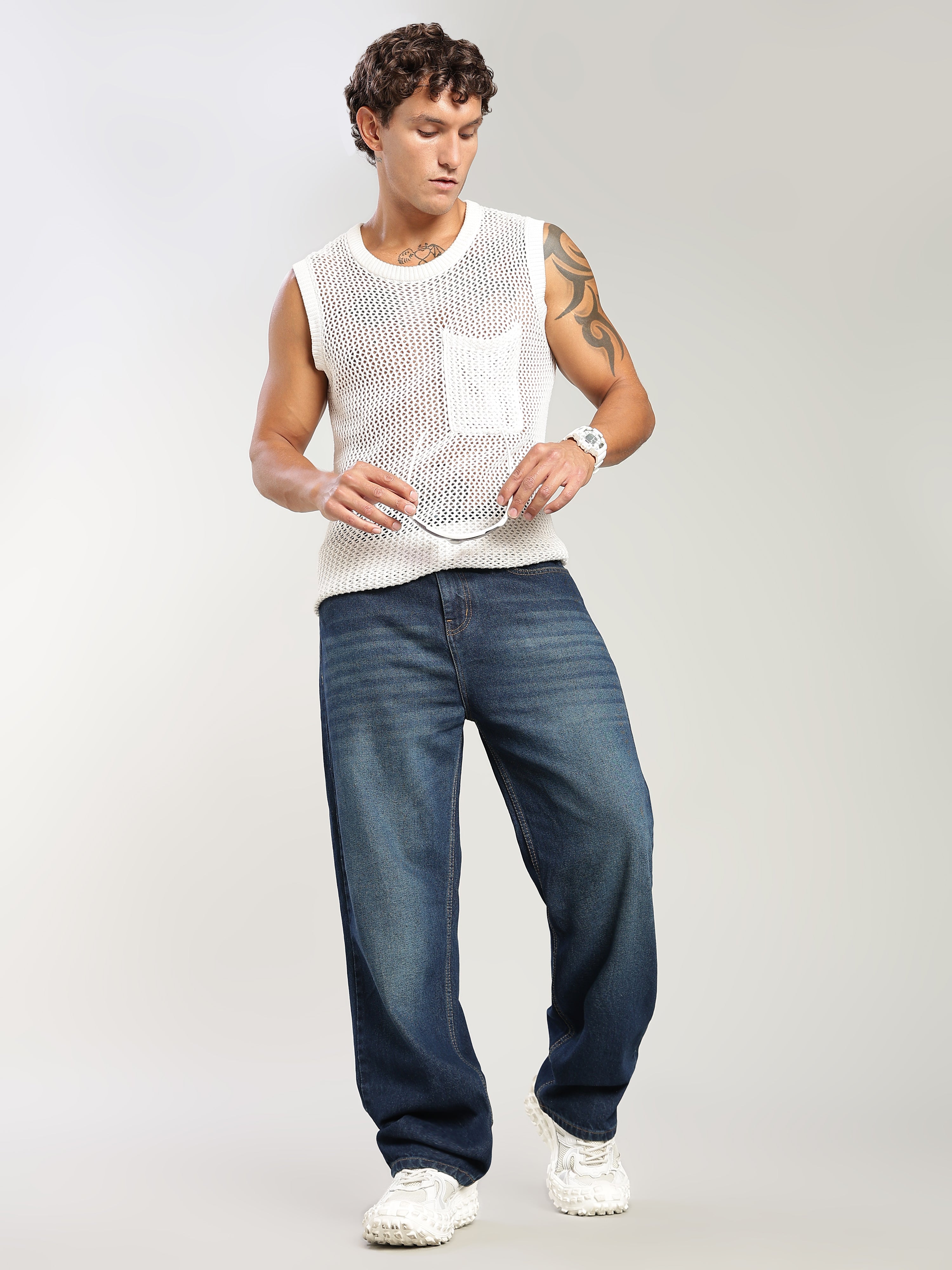 Plain Baggy Green Blue Jeans