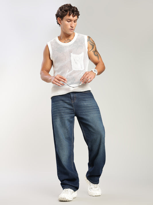 Plain Baggy Green Blue Jeans
